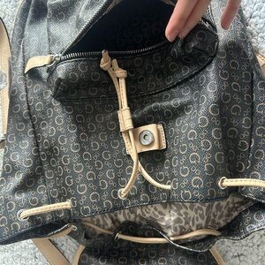 Guess Black and Tan Patterned Backpack